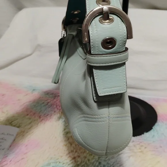 Authentic Coach Y2K Small Blue Pebbled Leather Shoulder Bag - Picture 6 of 16